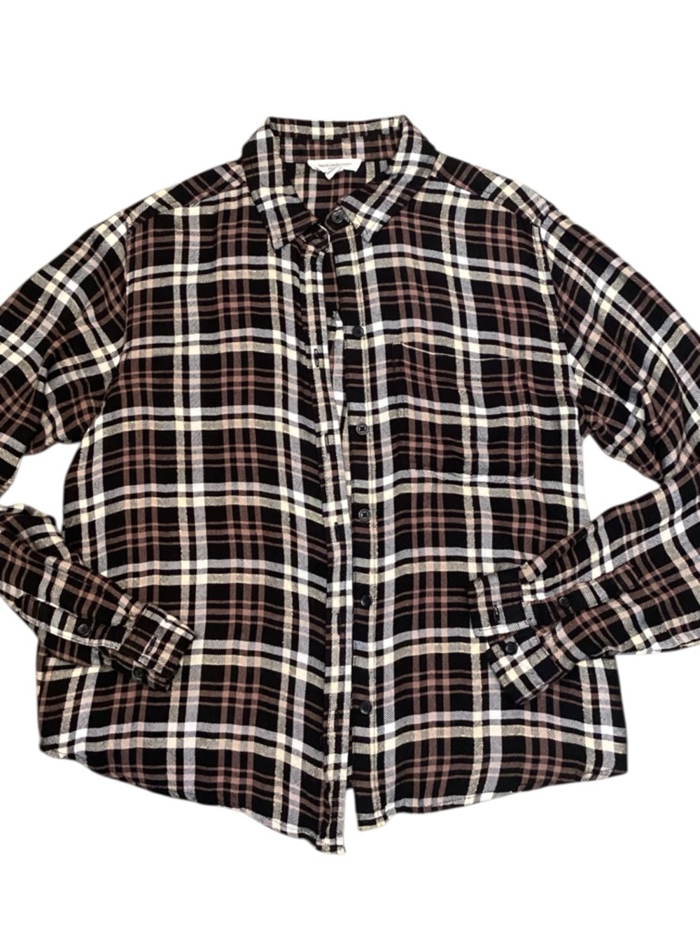 Beach Lunch Lounge Dark Plaid Button Down Shirt Metallic Thread Medium
